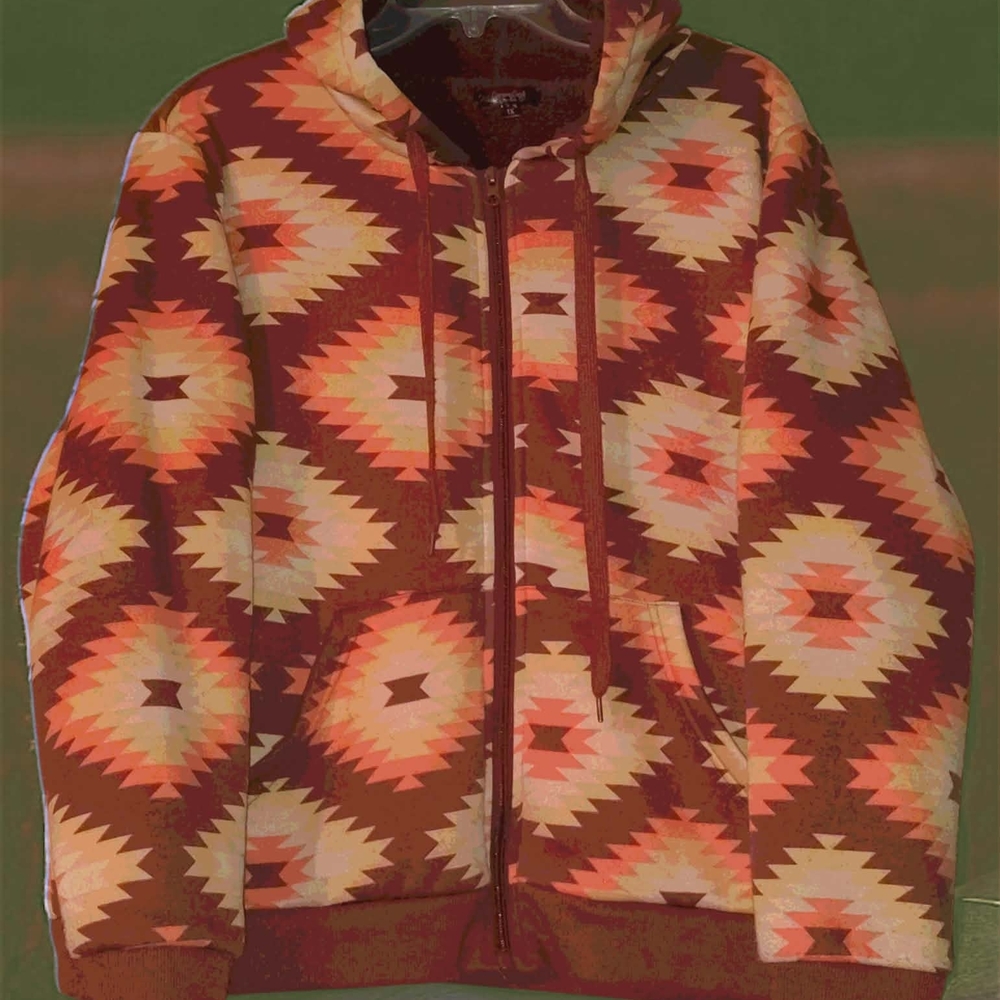 Aztec-Inspired Hoodie - Red and Cream